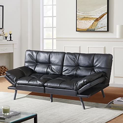 MUUEGM Futon Sofa Bed,Modern Futon Couch,Faux Leather Sofa Couch with Adjustable Armrests and Back,Convertible Sleeper Sofa,Couches for Living Room,Dorm,Office and Small Space/Black