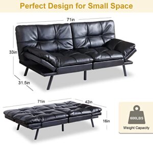 MUUEGM Futon Sofa Bed,Modern Futon Couch,Faux Leather Sofa Couch with Adjustable Armrests and Back,Convertible Sleeper Sofa,Couches for Living Room,Dorm,Office and Small Space/Black