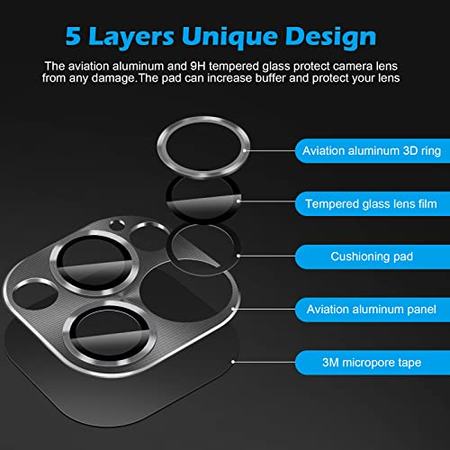 Hlija 2 Pack Rear Back Camera Lens Protector Tempered Glass for iPhone 14 Pro/ 14 Pro Max -3D Full Coverage Metal Ring Cover Case-Original Black