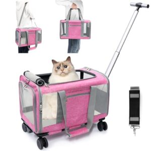 cat carrier, dog carrier airline approved【fit american/tsa/delta/united airline】 for small dogs or large cat, cat bag carrier with wheels, folding pet carrier under seat for walking travel vet visits