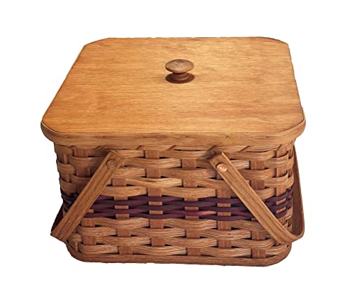 Amish Double Pie Carrier Square Oak Handmade Basket Swinging Handles by Amish Baskets and Beyond (Wine)