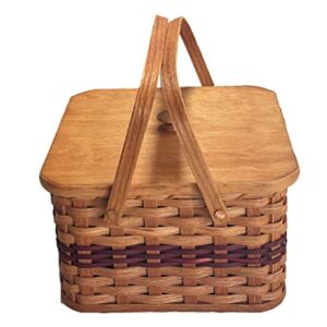 Amish Double Pie Carrier Square Oak Handmade Basket Swinging Handles by Amish Baskets and Beyond (Wine)