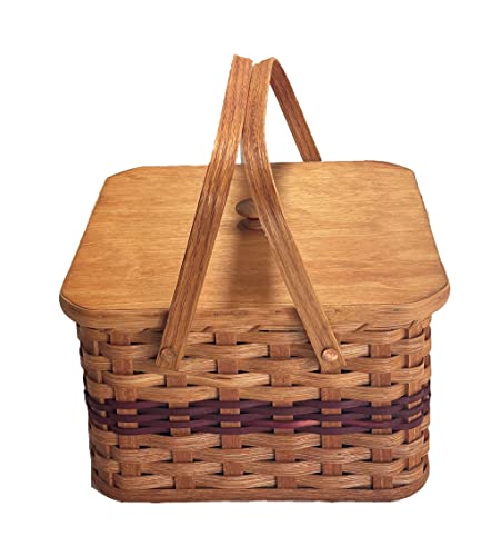 Amish Double Pie Carrier Square Oak Handmade Basket Swinging Handles by Amish Baskets and Beyond (Wine)