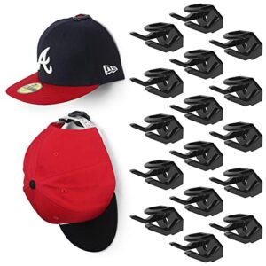 modern jp adhesive hat hooks for wall (16-pack) - hat rack for baseball caps, minimalist hat display, strong hold hat hangers for wall - u.s. patent pending, black