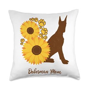 doberman gift for women & mom sunflower dog mom-dobie doberman throw pillow, 18x18, multicolor