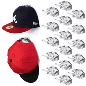 modern jp adhesive hat hooks (16-pack) - hat rack for baseball caps, minimalist hat display, strong hold hangers for wall - u.s. patent pending, clear