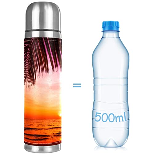 Beautiful Palm Sunset Stainless Steel Water Bottle, Leak-Proof Travel Thermos Mug, Double Walled Vacuum Insulated Flask 17 OZ