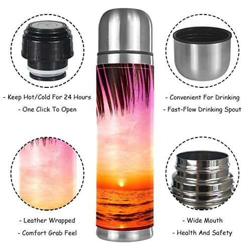 Beautiful Palm Sunset Stainless Steel Water Bottle, Leak-Proof Travel Thermos Mug, Double Walled Vacuum Insulated Flask 17 OZ