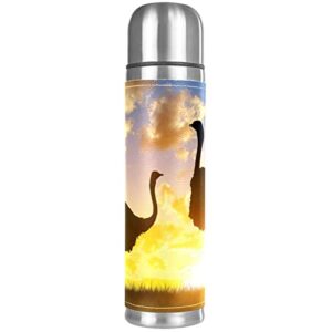 ostrich african sunset vacuum insulated water bottle stainless steel thermos flask travel mug coffee cup double walled 17 oz