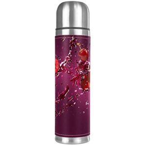 wine cherry stainless steel water bottle, leak-proof travel thermos mug, double walled vacuum insulated flask 17 oz