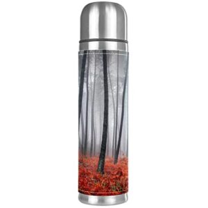 Foggy Forest Red Flowers Stainless Steel Water Bottle, Leak-Proof Travel Thermos Mug, Double Walled Vacuum Insulated Flask 17 OZ