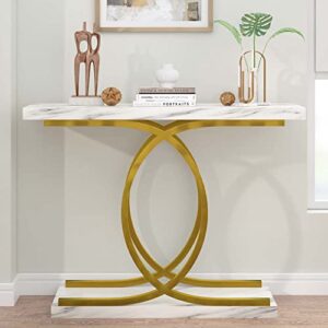 PAKASEPT Console Table with Gold Base, 40 inch White Faux Marble Narrow Entryway Table Foyer Table for Living Room, Entryway, Hallway, Entrance