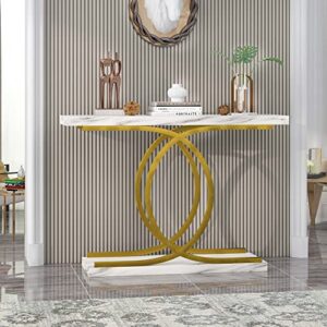 PAKASEPT Console Table with Gold Base, 40 inch White Faux Marble Narrow Entryway Table Foyer Table for Living Room, Entryway, Hallway, Entrance