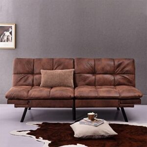 futon sofa bed,faux leather memory foam couch,modern convertible loveseat folding sleeper sofa with adjustable armrest and backrest,sofa daybed folding recliner for apartment dorm living room,brown