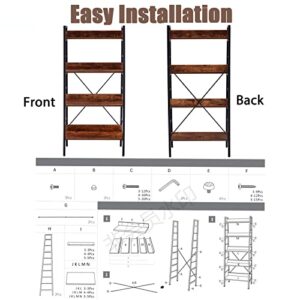 Ladder Shelf 4-Tier Bookshelf Plant Stand Kitchen Storage Rack Industrial Display Leaning Bookcase with Steel Frame Modern Wood Organizer Shelves Metal Furniture Home for Living Room Bedroom Office