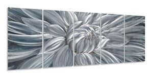 yihui arts silver metal flower wall art, 5 pieces aluminum artwork, contemporary botanical sculpture for living room bedroom bathroom decor
