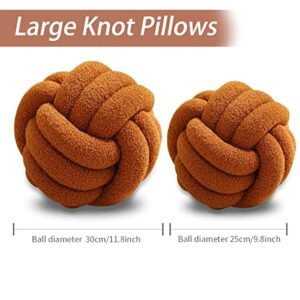 KUCCO Knot Pillow Ball 9.8inch Round White Throw Pillow Soft Home Decorative Pillow Boucle Circle Knotted Pillow Handmade Throw Pillow, Accent Pillows for Couch Sofa Bedroom