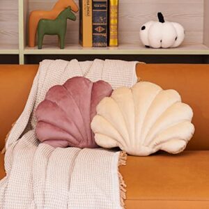 ARTMAGIC Seashell Shaped Decorative Throw Pillow 3D Velvet Cushion Ultra Soft Accent Floor Pillow for Couch Bed Sofa, Ivory, 14x11 inch