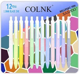 colnk retractable ballpoint pens,medium point 1.0mm,black ink,comfortable triangle grip, gift pens ballpoint for note-taking,soft touch, long lasting writing, 12 count