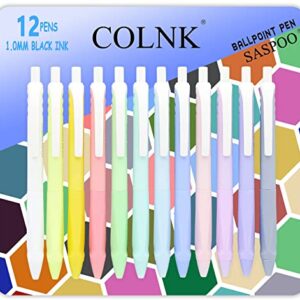 COLNK Retractable Ballpoint Pens,Medium Point 1.0mm,Black Ink,Comfortable Triangle Grip, Gift Pens Ballpoint for Note-taking,Soft Touch, Long Lasting Writing, 12 Count