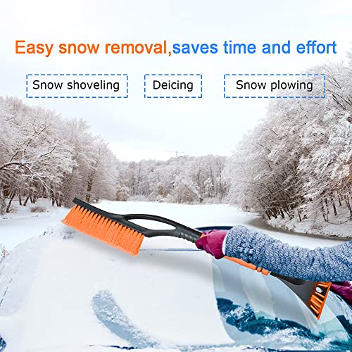 Snow Brush and Detachable Ice Scraper, Ice Scraper and Extendable Snow Brush with Ergonomic Foam Grip, Car Exterior Accessories Fit for Cars, Trucks, SUVs, Ice Scrapers for Car Windshield (Orange)