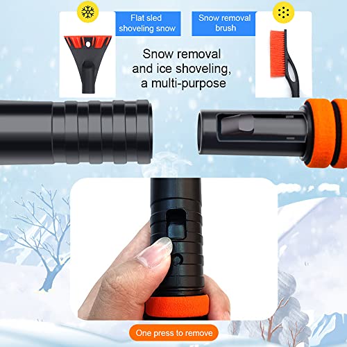 Snow Brush and Detachable Ice Scraper, Ice Scraper and Extendable Snow Brush with Ergonomic Foam Grip, Car Exterior Accessories Fit for Cars, Trucks, SUVs, Ice Scrapers for Car Windshield (Orange)