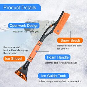 Snow Brush and Detachable Ice Scraper, Ice Scraper and Extendable Snow Brush with Ergonomic Foam Grip, Car Exterior Accessories Fit for Cars, Trucks, SUVs, Ice Scrapers for Car Windshield (Orange)