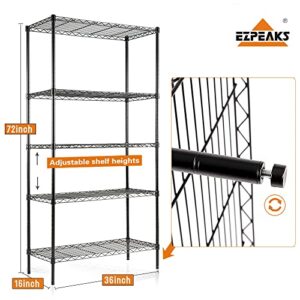 EZPEAKS 5-Shelf Shelving Unit with Shelf Liners Set of 5, Adjustable Storage Rack, Steel Wire Shelves, Shelving Units and Storage for Office Kitchen and Garage (35.5W X 15.8D X 71H)