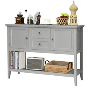harmony-furniture wooden buffets and sideboards, buffet cabinet with 2 storage drawers, console table w/long bottom shelf & pine legs, coffee bar cabinet for kitchen, dining room (grey)