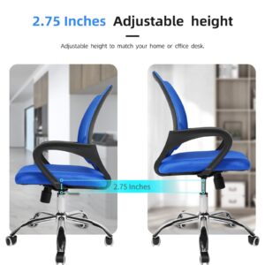 YSSOA Task Mesh Computer Wheels and Arms and Lumbar Support Study Chair for Students Teens Men Women for Dorm Home Office, Adjustable Height, Blue