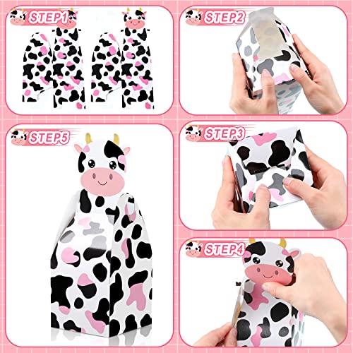 Karenhi 50 PCS Cow Party Favors Treat Boxes Cow Candy Goodies Gift Boxes Cow Print Birthday Box Paper Party Box Gift Wrap Boxes for Baby Shower Birthday Party Decorations Supplies, 9 x 4 x 4 Inches