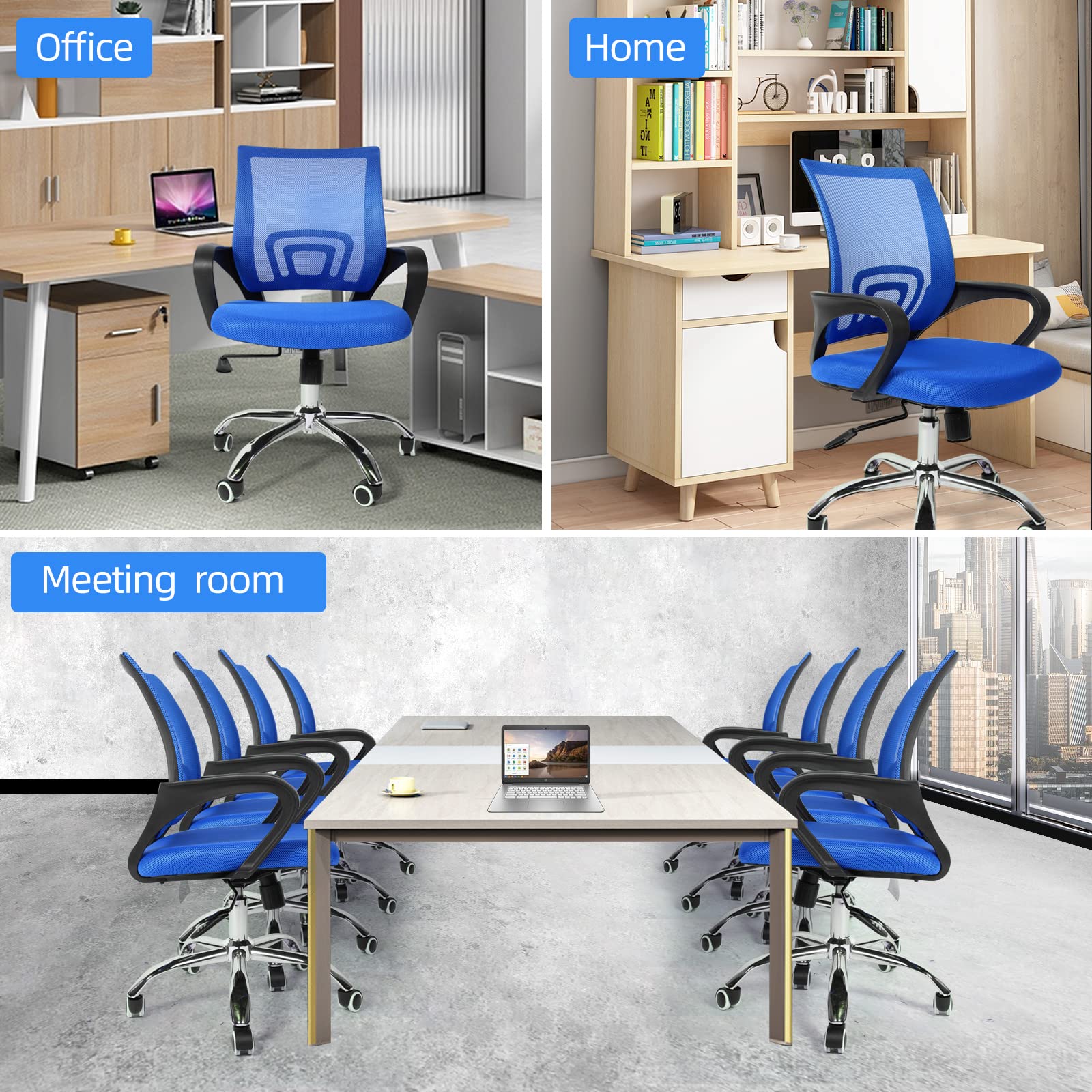 YSSOA Task Mesh Computer Wheels and Arms and Lumbar Support Study Chair for Students Teens Men Women for Dorm Home Office, Adjustable Height, Blue
