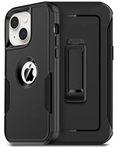 ronshieh defender case for iphone 14 with holster belt clip: [2pcs screen protectors + camera lens protector] heavy duty protective shockproof rugged hard phone cover for men, black