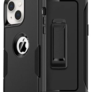 RonShieh Defender Case for iPhone 14 with Holster Belt Clip: [2pcs Screen Protectors + Camera Lens Protector] Heavy Duty Protective Shockproof Rugged Hard Phone Cover for Men, Black