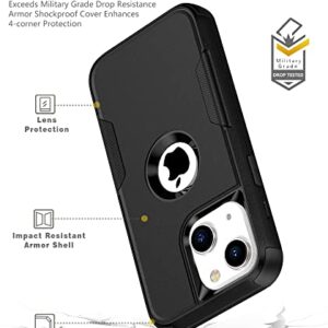 RonShieh Defender Case for iPhone 14 with Holster Belt Clip: [2pcs Screen Protectors + Camera Lens Protector] Heavy Duty Protective Shockproof Rugged Hard Phone Cover for Men, Black