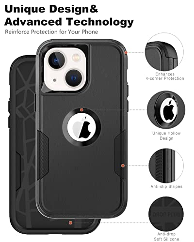 RonShieh Defender Case for iPhone 14 with Holster Belt Clip: [2pcs Screen Protectors + Camera Lens Protector] Heavy Duty Protective Shockproof Rugged Hard Phone Cover for Men, Black