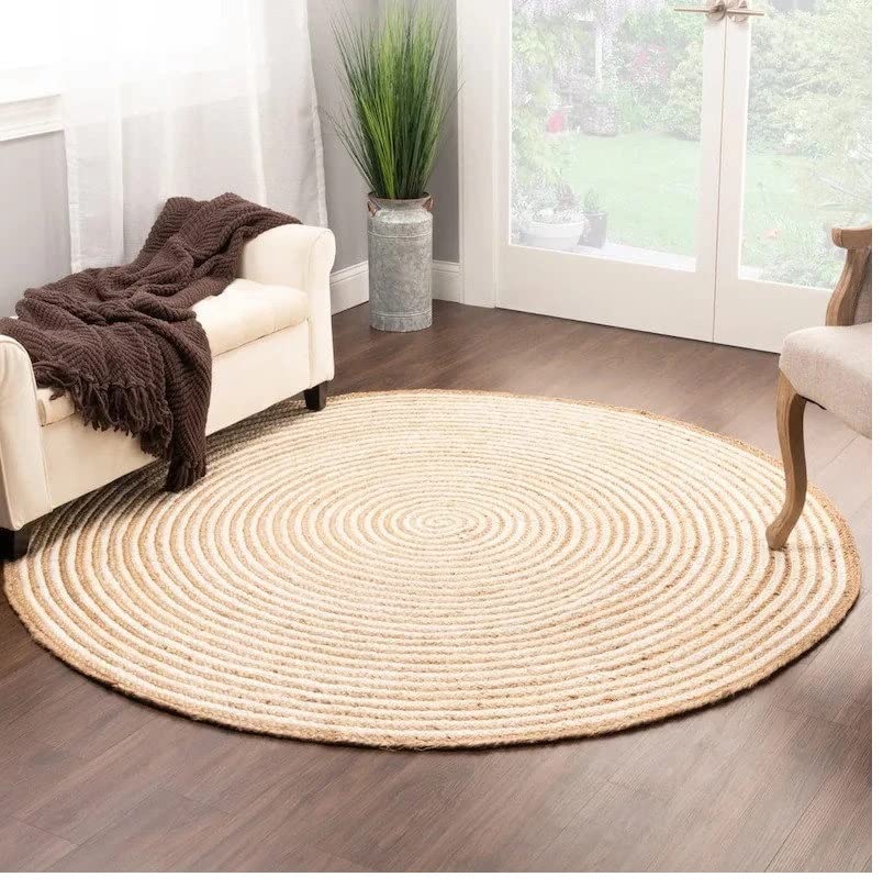 Natural Handwoven Jute Round Rug Décor Area Rug Bohemian Rug Rustic Hipster Jute Rug Hemp Rug by Rugs hut (Beige, 7 x 7 Feet)