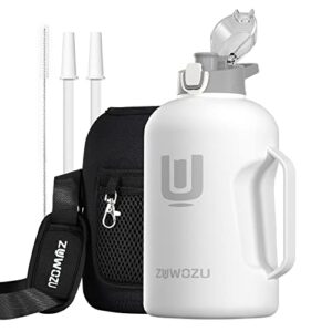 zuwozu half gallon water bottle insulated,18/10 stainless steel,dishwasher safe,double walled vacuum,gallon water jug with straw and handle,perfect for gym,hot&cold drinks (white, 67oz)