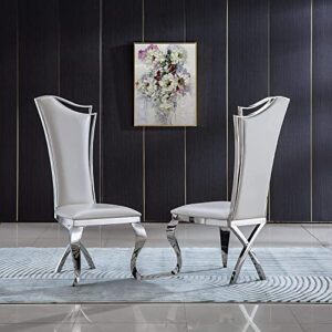 homvent white dining chairs set of 2 leatherette dining room chairs with high back white silver dinner chair modern kitchen chair for dining table kitchen chairs with chrome legs dining table chairs