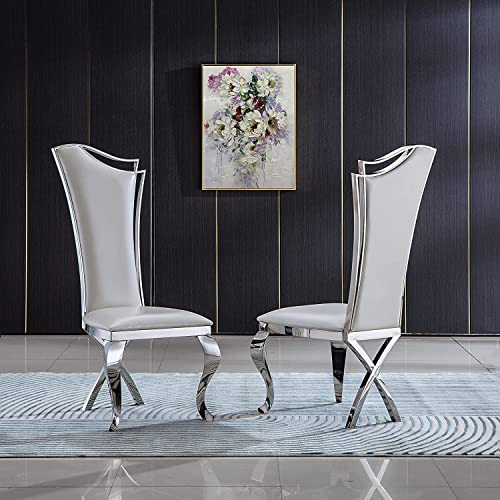 HomVent White Dining Chairs Set of 2 Leatherette Dining Room Chairs with High Back White Silver Dinner Chair Modern Kitchen Chair for Dining Table Kitchen Chairs with Chrome Legs Dining Table Chairs