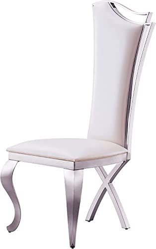 HomVent White Dining Chairs Set of 2 Leatherette Dining Room Chairs with High Back White Silver Dinner Chair Modern Kitchen Chair for Dining Table Kitchen Chairs with Chrome Legs Dining Table Chairs