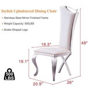 HomVent White Dining Chairs Set of 2 Leatherette Dining Room Chairs with High Back White Silver Dinner Chair Modern Kitchen Chair for Dining Table Kitchen Chairs with Chrome Legs Dining Table Chairs