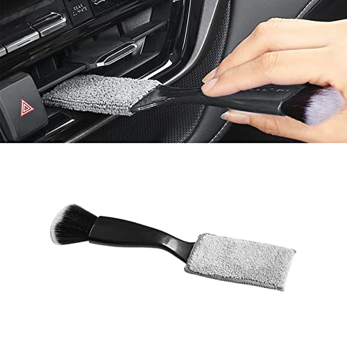 Ajxn 1 Pack Double Head Brush for Car Clean, Soft Multi-Functional Car Interior Detailing Brush, Double Ended Portable Dust Brush, Applicable for House, Car Air Vents Crevice, Office (Black)