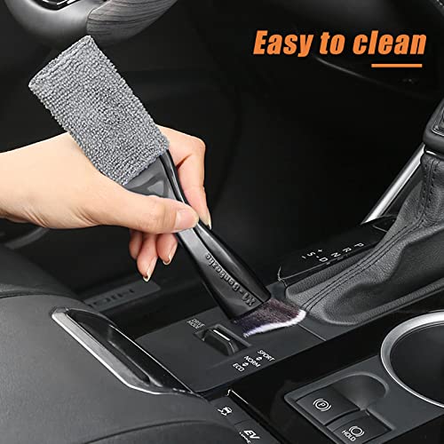 Ajxn 1 Pack Double Head Brush for Car Clean, Soft Multi-Functional Car Interior Detailing Brush, Double Ended Portable Dust Brush, Applicable for House, Car Air Vents Crevice, Office (Black)