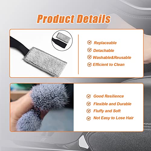 Ajxn 1 Pack Double Head Brush for Car Clean, Soft Multi-Functional Car Interior Detailing Brush, Double Ended Portable Dust Brush, Applicable for House, Car Air Vents Crevice, Office (Black)