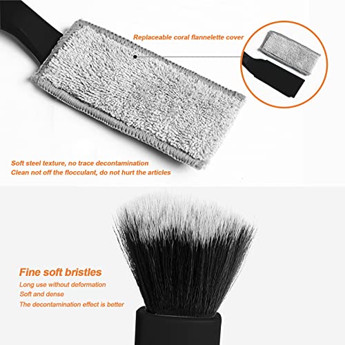 Ajxn 1 Pack Double Head Brush for Car Clean, Soft Multi-Functional Car Interior Detailing Brush, Double Ended Portable Dust Brush, Applicable for House, Car Air Vents Crevice, Office (Black)