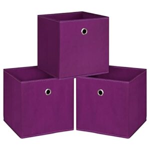 nieenjoy foldable storage cubes bins ,11 inch cloth storage cube fabric storage box cubes organizer baskets with dual handles for home organizer set of 3 (purple)