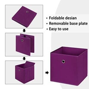 NieEnjoy Foldable Storage Cubes Bins ,11 Inch Cloth Storage Cube Fabric Storage Box Cubes Organizer Baskets with Dual Handles for Home Organizer Set of 3 (Purple)