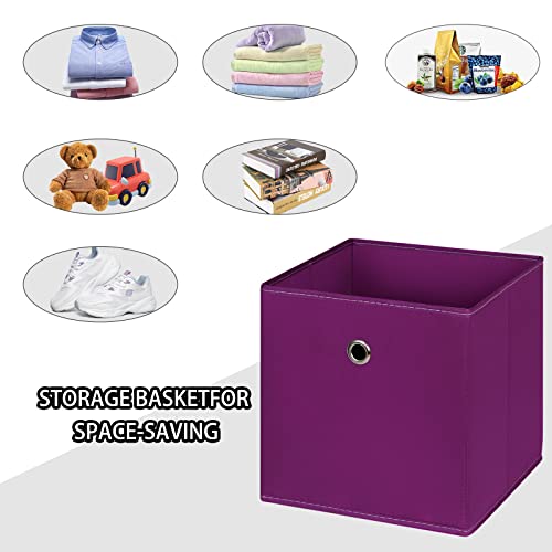 NieEnjoy Foldable Storage Cubes Bins ,11 Inch Cloth Storage Cube Fabric Storage Box Cubes Organizer Baskets with Dual Handles for Home Organizer Set of 3 (Purple)