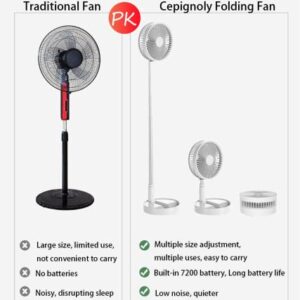 Portable Standing Fan with Remote Control, 8" Foldable Desk Fan, 7200mah Quiet Fan Table Fan, USB Floor Fan, 4 Speed Settings Telescopic Pedestal Fans for Personal Bedroom Office Fishing Camping